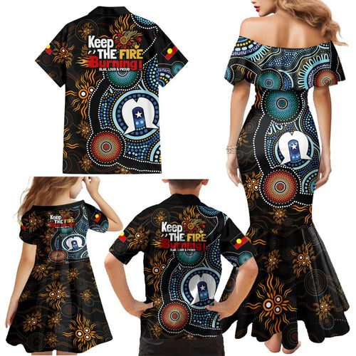 NAIDOC Week 2024 Aussie Aboriginal Family Matching Mermaid Dress and Hawaiian Shirt Sparks of Fire