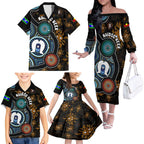 NAIDOC Week 2024 Aussie Aboriginal Family Matching Off Shoulder Long Sleeve Dress and Hawaiian Shirt Sparks of Fire