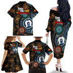NAIDOC Week 2024 Aussie Aboriginal Family Matching Off Shoulder Long Sleeve Dress and Hawaiian Shirt Sparks of Fire