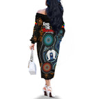 NAIDOC Week 2024 Aussie Aboriginal Family Matching Off Shoulder Long Sleeve Dress and Hawaiian Shirt Sparks of Fire