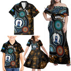 NAIDOC Week 2024 Aussie Aboriginal Family Matching Off Shoulder Maxi Dress and Hawaiian Shirt Sparks of Fire