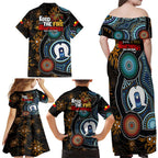 NAIDOC Week 2024 Aussie Aboriginal Family Matching Off Shoulder Maxi Dress and Hawaiian Shirt Sparks of Fire