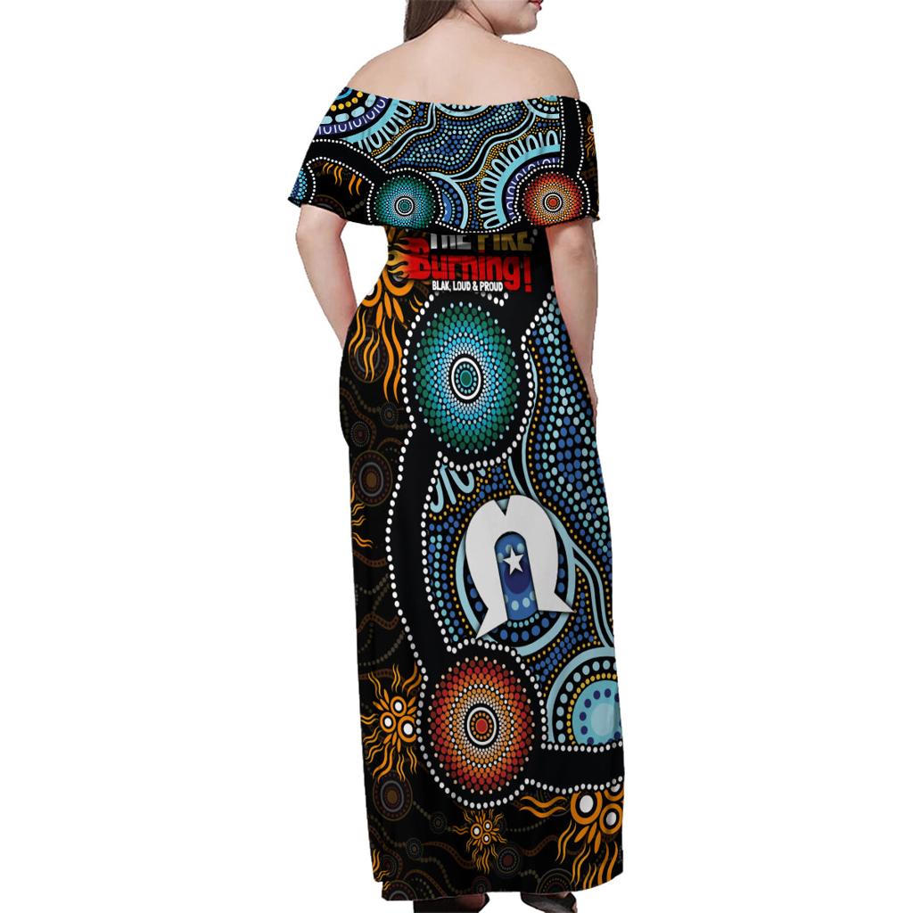 NAIDOC Week 2024 Aussie Aboriginal Family Matching Off Shoulder Maxi Dress and Hawaiian Shirt Sparks of Fire