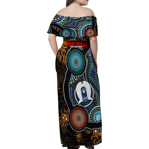 NAIDOC Week 2024 Aussie Aboriginal Family Matching Off Shoulder Maxi Dress and Hawaiian Shirt Sparks of Fire