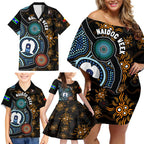 NAIDOC Week 2024 Aussie Aboriginal Family Matching Off Shoulder Short Dress and Hawaiian Shirt Sparks of Fire