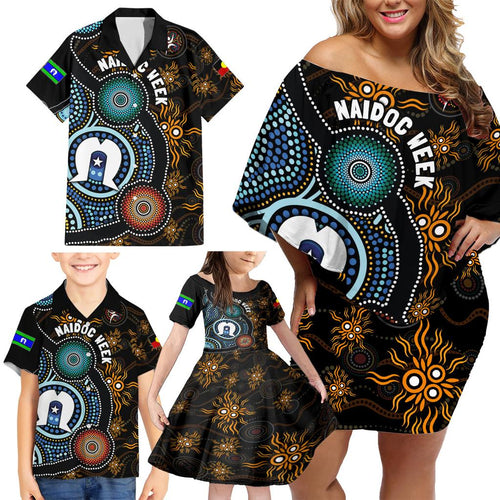 NAIDOC Week 2024 Aussie Aboriginal Family Matching Off Shoulder Short Dress and Hawaiian Shirt Sparks of Fire