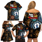 NAIDOC Week 2024 Aussie Aboriginal Family Matching Off Shoulder Short Dress and Hawaiian Shirt Sparks of Fire