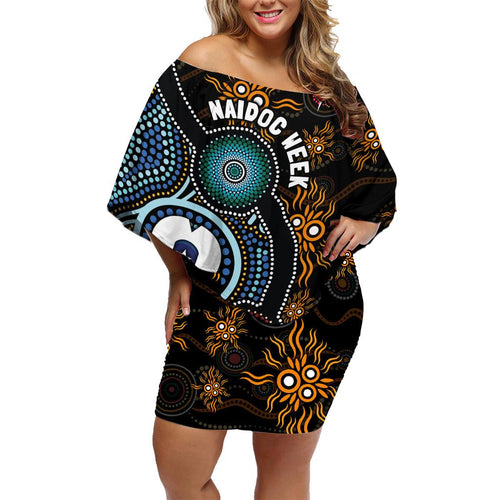 NAIDOC Week 2024 Aussie Aboriginal Family Matching Off Shoulder Short Dress and Hawaiian Shirt Sparks of Fire