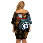 NAIDOC Week 2024 Aussie Aboriginal Family Matching Off Shoulder Short Dress and Hawaiian Shirt Sparks of Fire