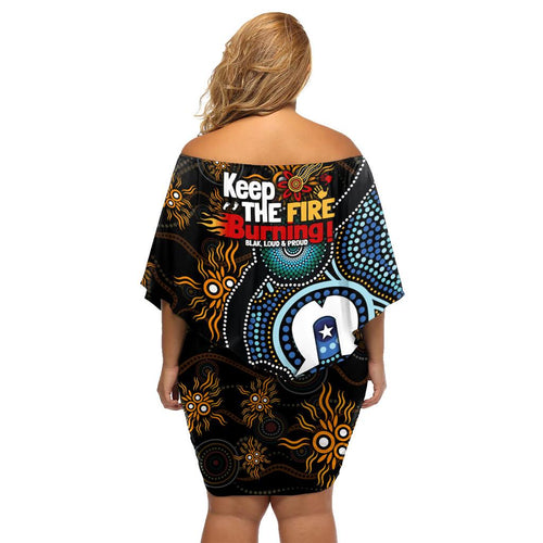 NAIDOC Week 2024 Aussie Aboriginal Family Matching Off Shoulder Short Dress and Hawaiian Shirt Sparks of Fire