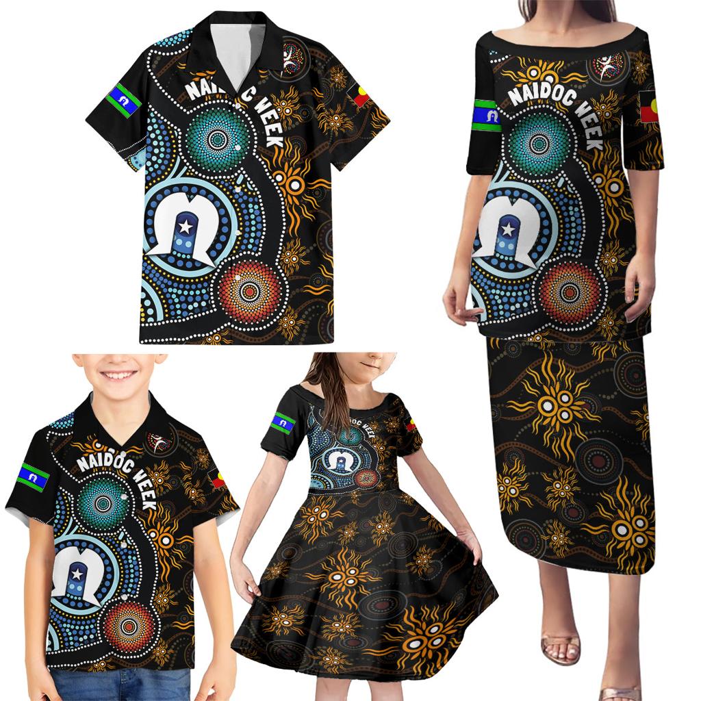 NAIDOC Week 2024 Aussie Aboriginal Family Matching Puletasi and Hawaiian Shirt Sparks of Fire