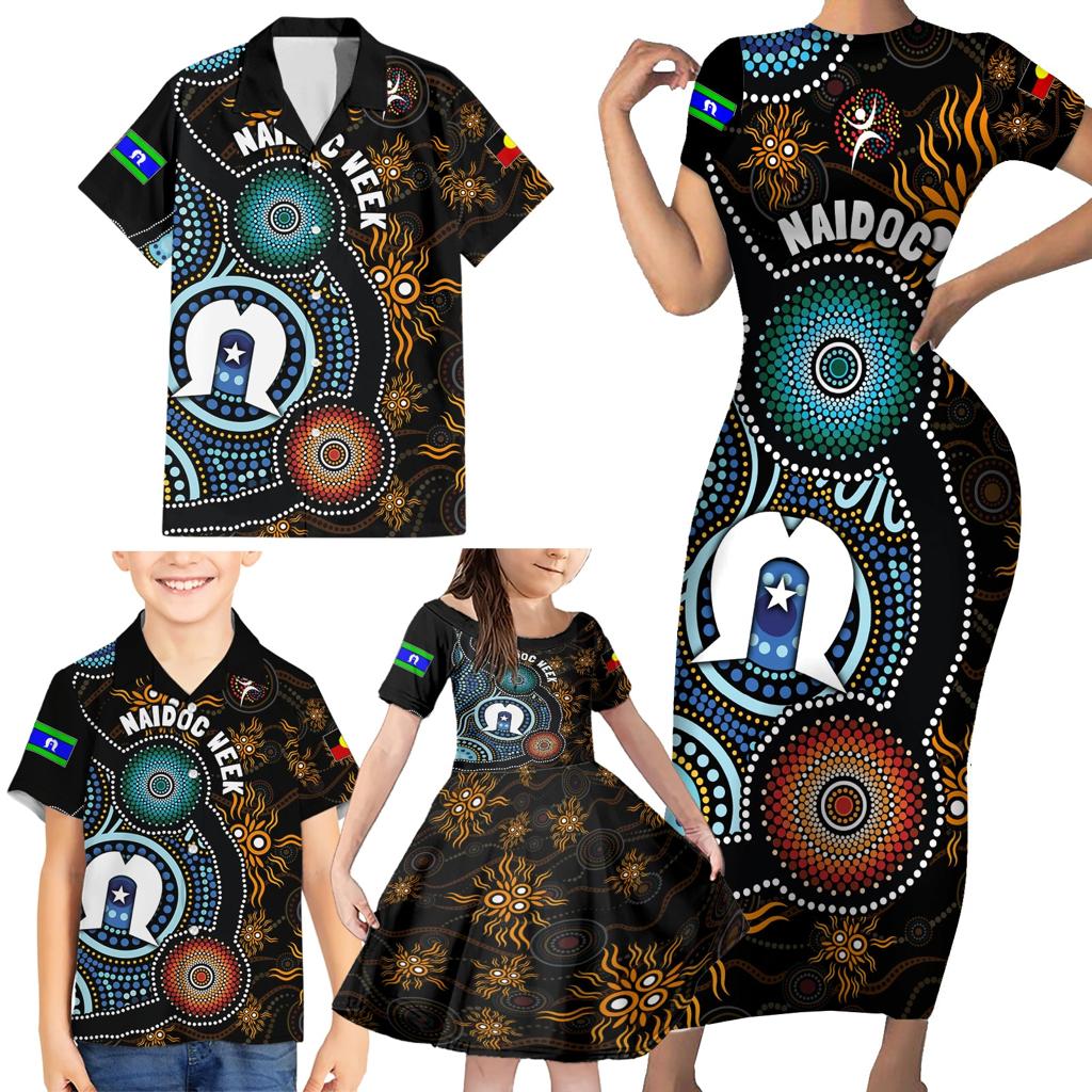 NAIDOC Week 2024 Aussie Aboriginal Family Matching Short Sleeve Bodycon Dress and Hawaiian Shirt Sparks of Fire