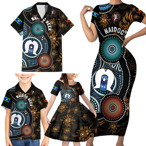 NAIDOC Week 2024 Aussie Aboriginal Family Matching Short Sleeve Bodycon Dress and Hawaiian Shirt Sparks of Fire