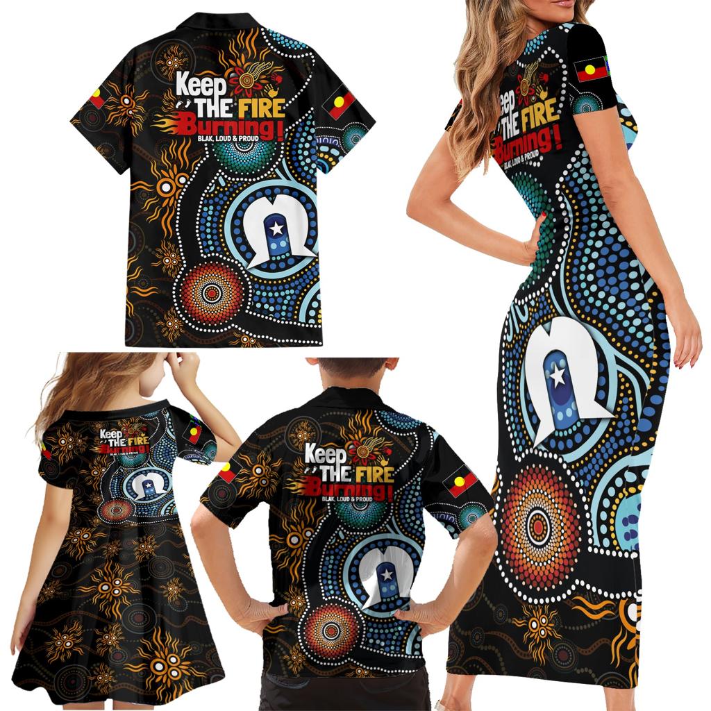 NAIDOC Week 2024 Aussie Aboriginal Family Matching Short Sleeve Bodycon Dress and Hawaiian Shirt Sparks of Fire