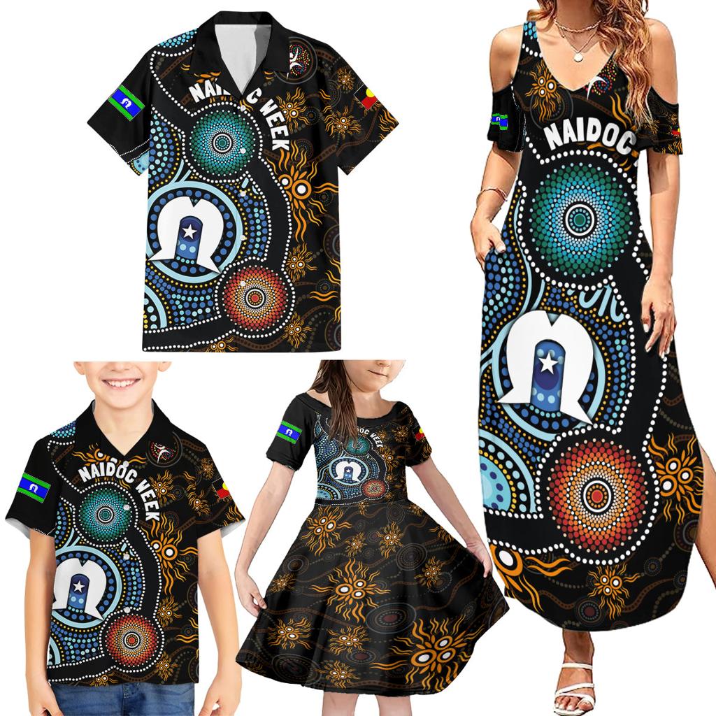 NAIDOC Week 2024 Aussie Aboriginal Family Matching Summer Maxi Dress and Hawaiian Shirt Sparks of Fire