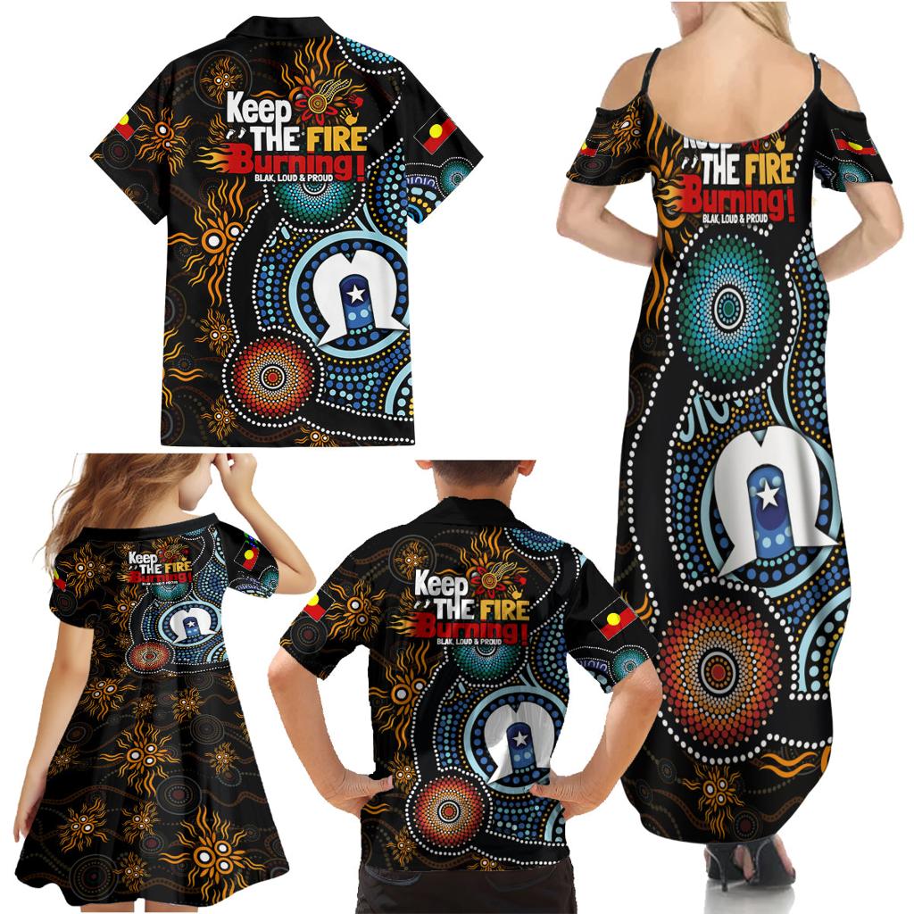 NAIDOC Week 2024 Aussie Aboriginal Family Matching Summer Maxi Dress and Hawaiian Shirt Sparks of Fire