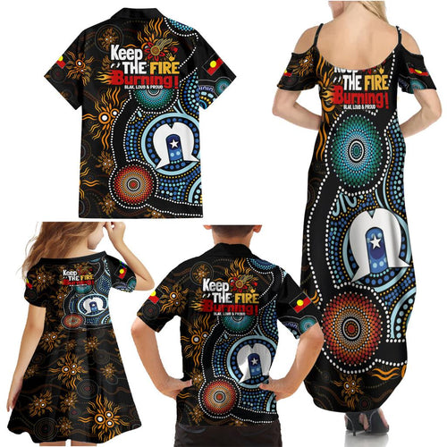 NAIDOC Week 2024 Aussie Aboriginal Family Matching Summer Maxi Dress and Hawaiian Shirt Sparks of Fire