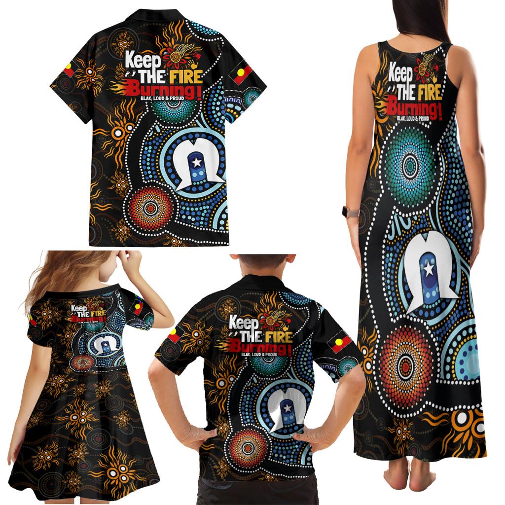 NAIDOC Week 2024 Aussie Aboriginal Family Matching Tank Maxi Dress and Hawaiian Shirt Sparks of Fire
