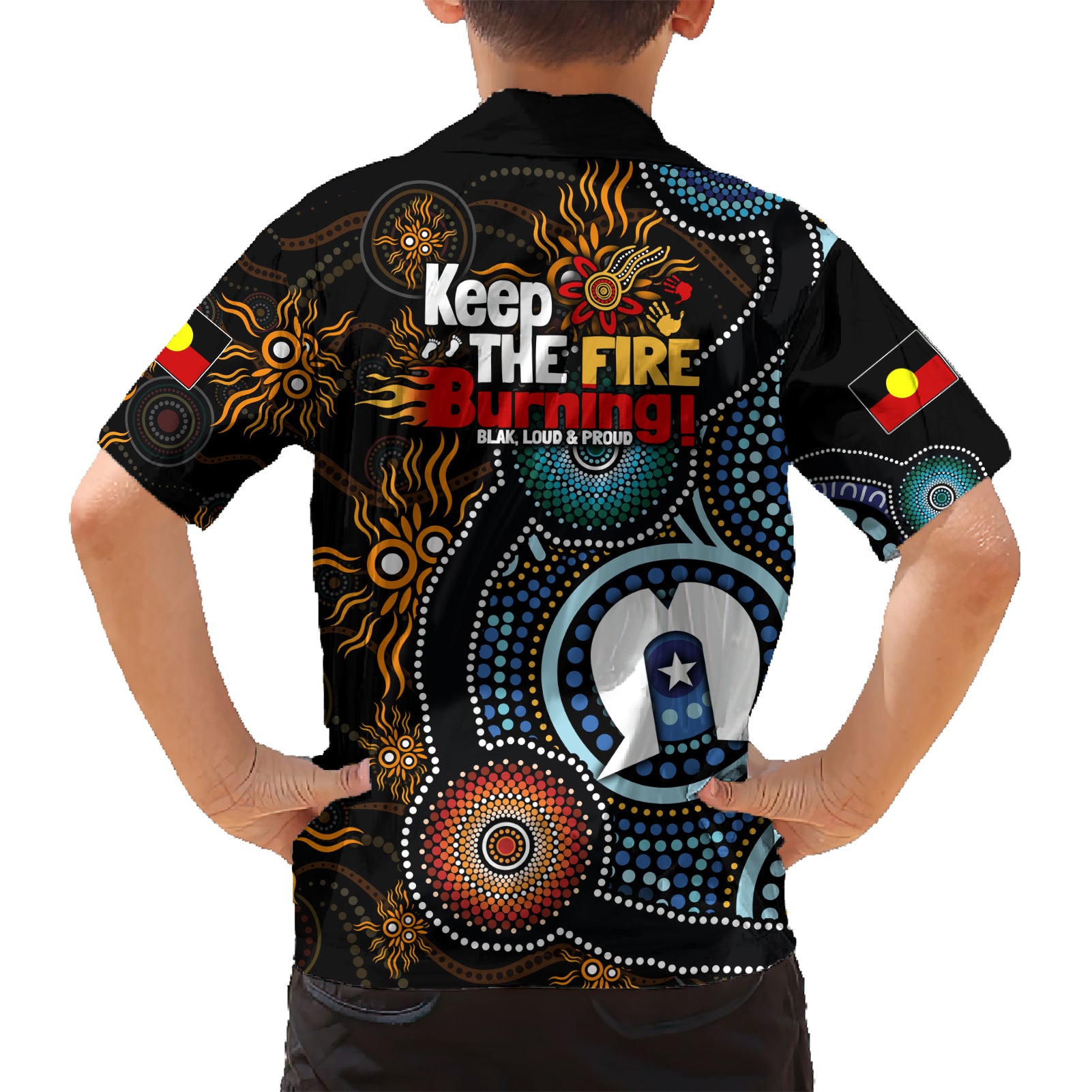 NAIDOC Week 2024 Aussie Aboriginal Kid Hawaiian Shirt Sparks of Fire