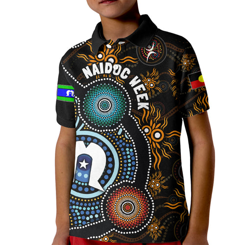 NAIDOC Week 2024 Aussie Aboriginal Kid Polo Shirt Sparks of Fire