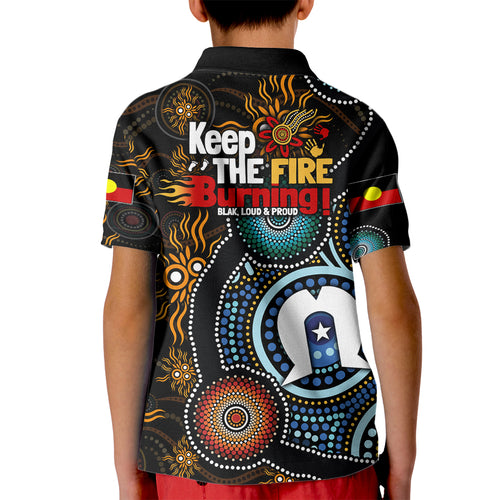 NAIDOC Week 2024 Aussie Aboriginal Kid Polo Shirt Sparks of Fire