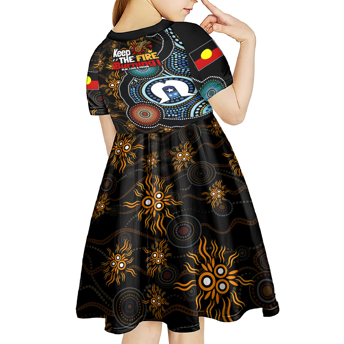 NAIDOC Week 2024 Aussie Aboriginal Kid Short Sleeve Dress Sparks of Fire