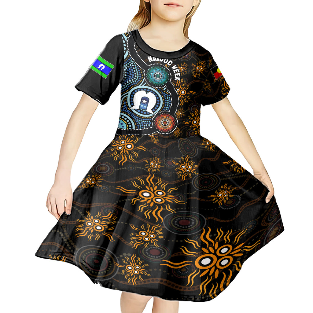 NAIDOC Week 2024 Aussie Aboriginal Kid Short Sleeve Dress Sparks of Fire