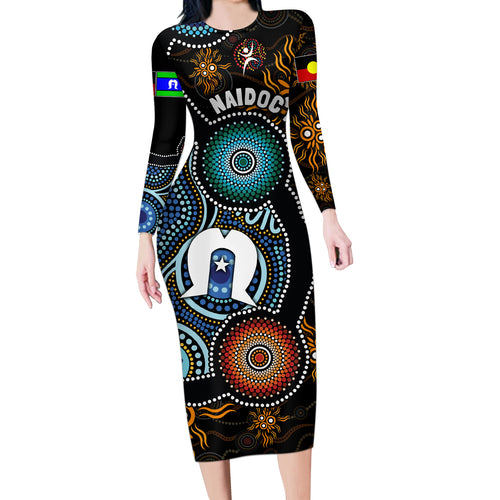 NAIDOC Week 2024 Aussie Aboriginal Long Sleeve Bodycon Dress Sparks of Fire