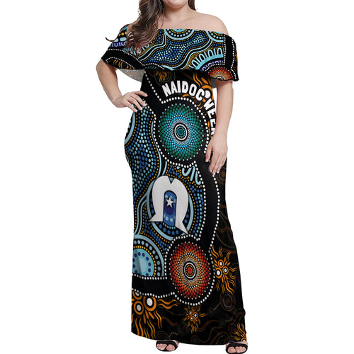 NAIDOC Week 2024 Aussie Aboriginal Off Shoulder Maxi Dress Sparks of Fire
