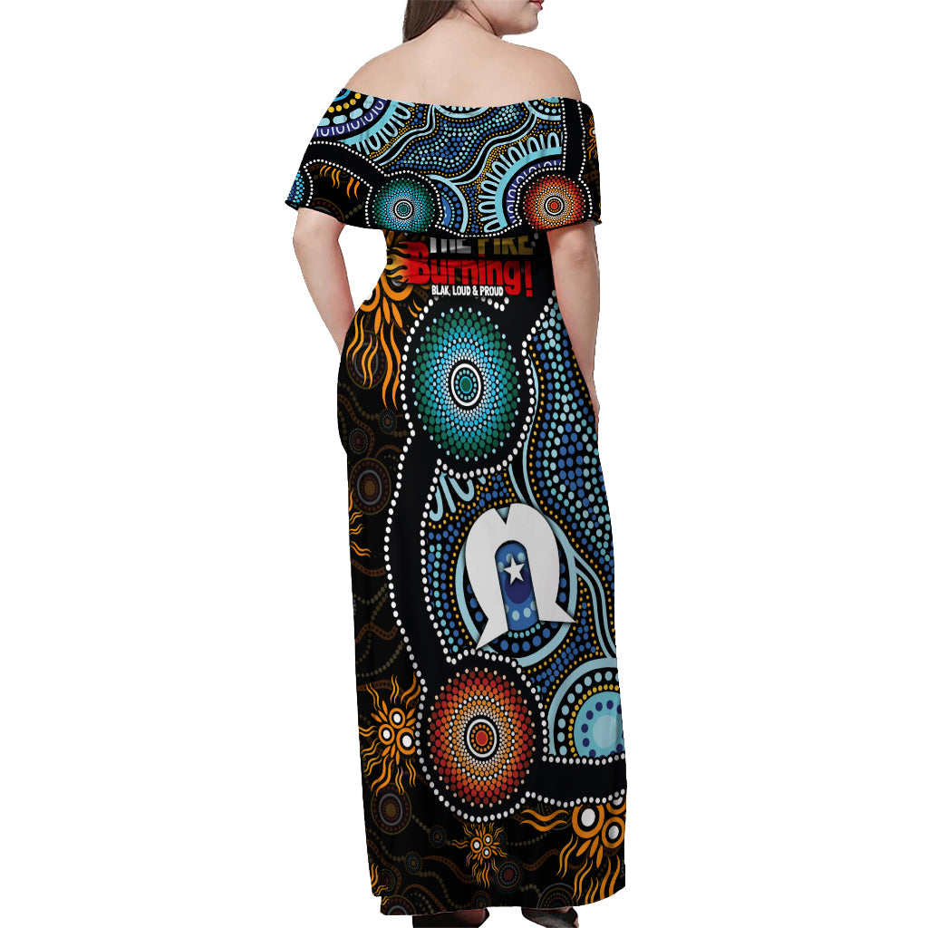 NAIDOC Week 2024 Aussie Aboriginal Off Shoulder Maxi Dress Sparks of Fire