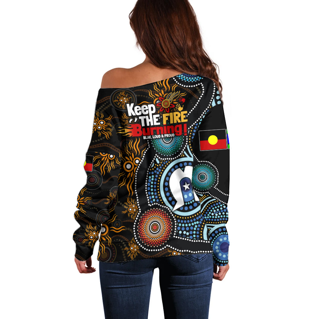 NAIDOC Week 2024 Aussie Aboriginal Off Shoulder Sweater Sparks of Fire