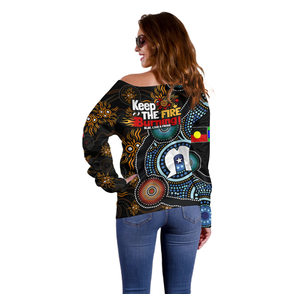 NAIDOC Week 2024 Aussie Aboriginal Off Shoulder Sweater Sparks of Fire
