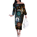 NAIDOC Week 2024 Aussie Aboriginal Off The Shoulder Long Sleeve Dress Sparks of Fire