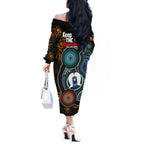 NAIDOC Week 2024 Aussie Aboriginal Off The Shoulder Long Sleeve Dress Sparks of Fire