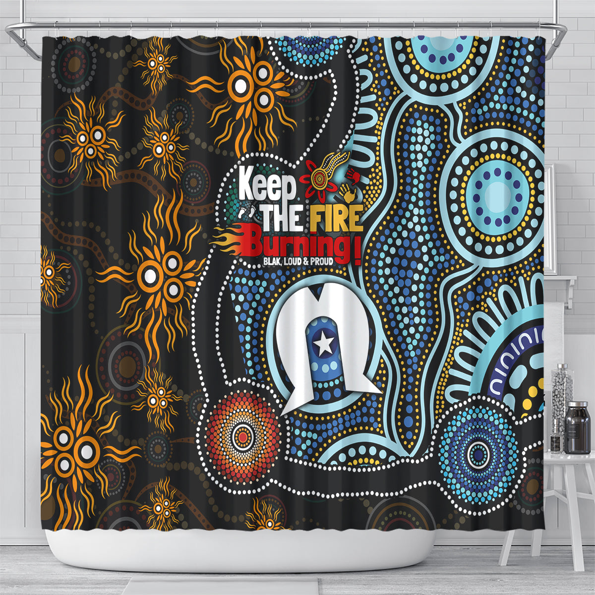 NAIDOC Week 2024 Aussie Aboriginal Shower Curtain Sparks of Fire