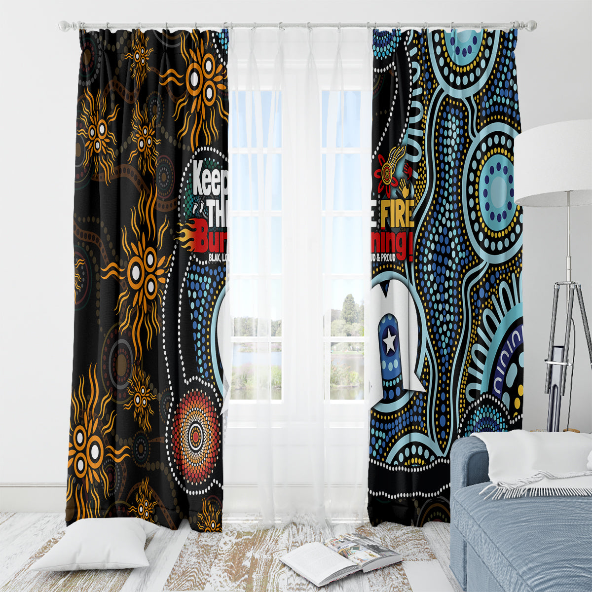 NAIDOC Week 2024 Aussie Aboriginal Window Curtain Sparks of Fire