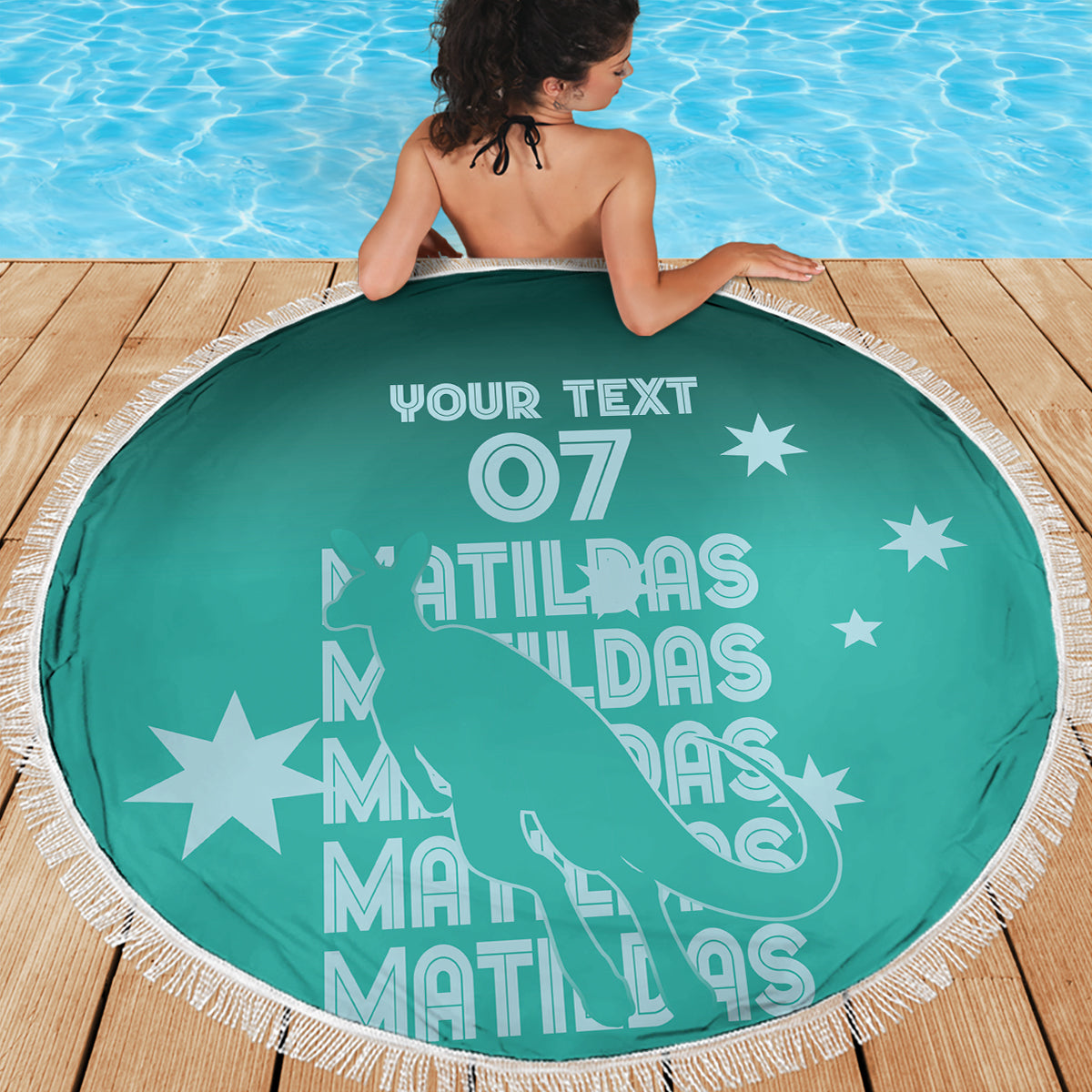 Australia Soccer Matildas Custom Beach Blanket Turquoise Basic Gradient