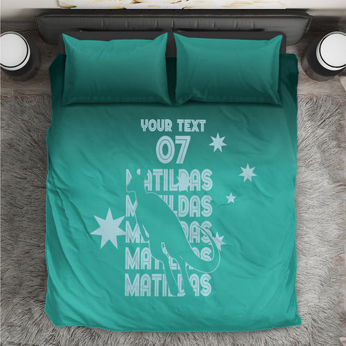 Australia Soccer Matildas Custom Bedding Set Turquoise Basic Gradient