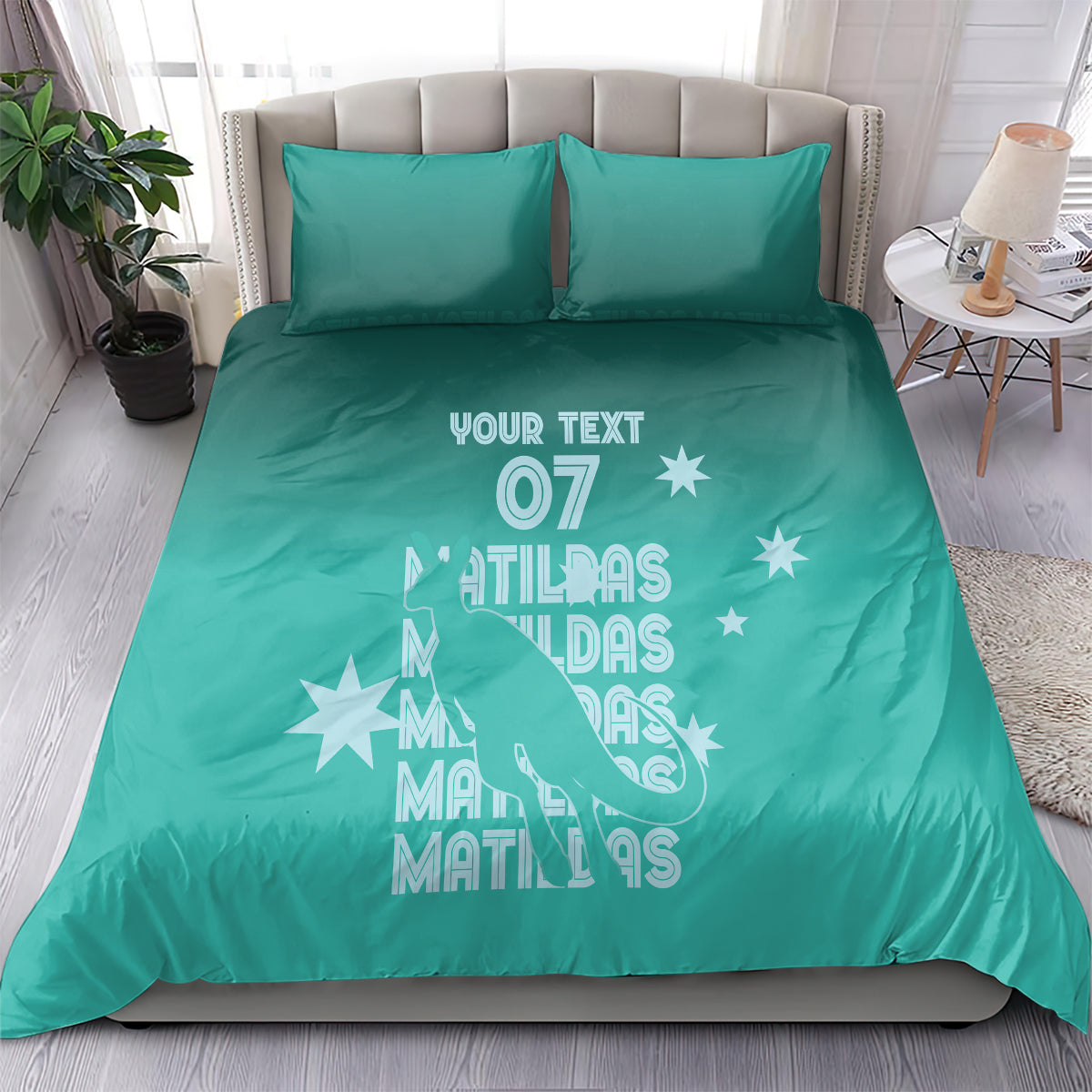 Australia Soccer Matildas Custom Bedding Set Turquoise Basic Gradient