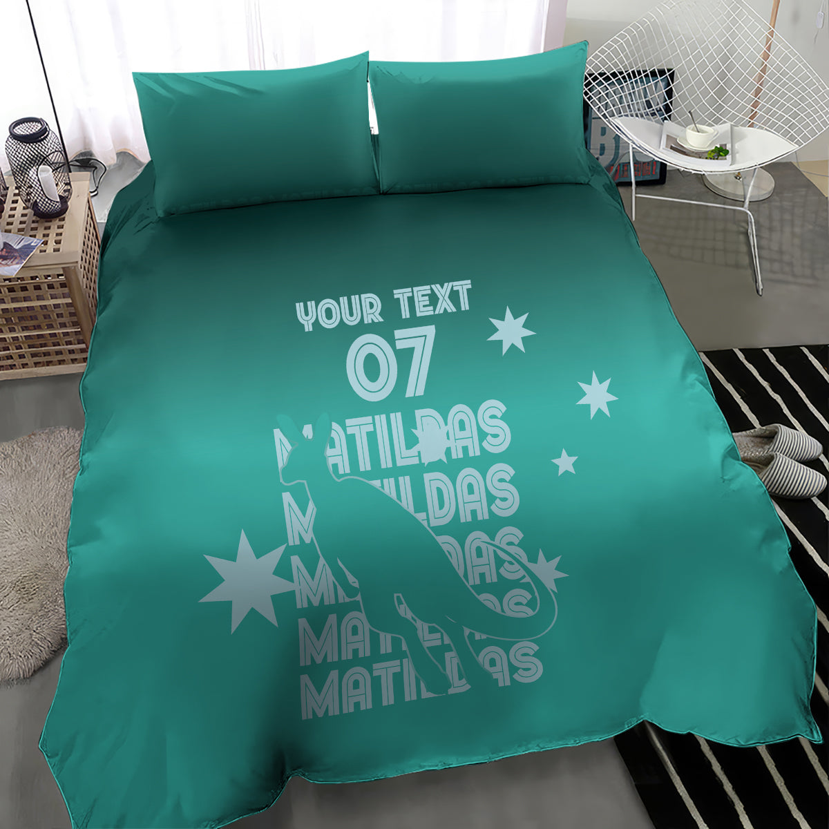 Australia Soccer Matildas Custom Bedding Set Turquoise Basic Gradient