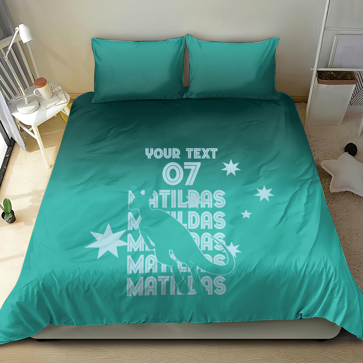 Australia Soccer Matildas Custom Bedding Set Turquoise Basic Gradient