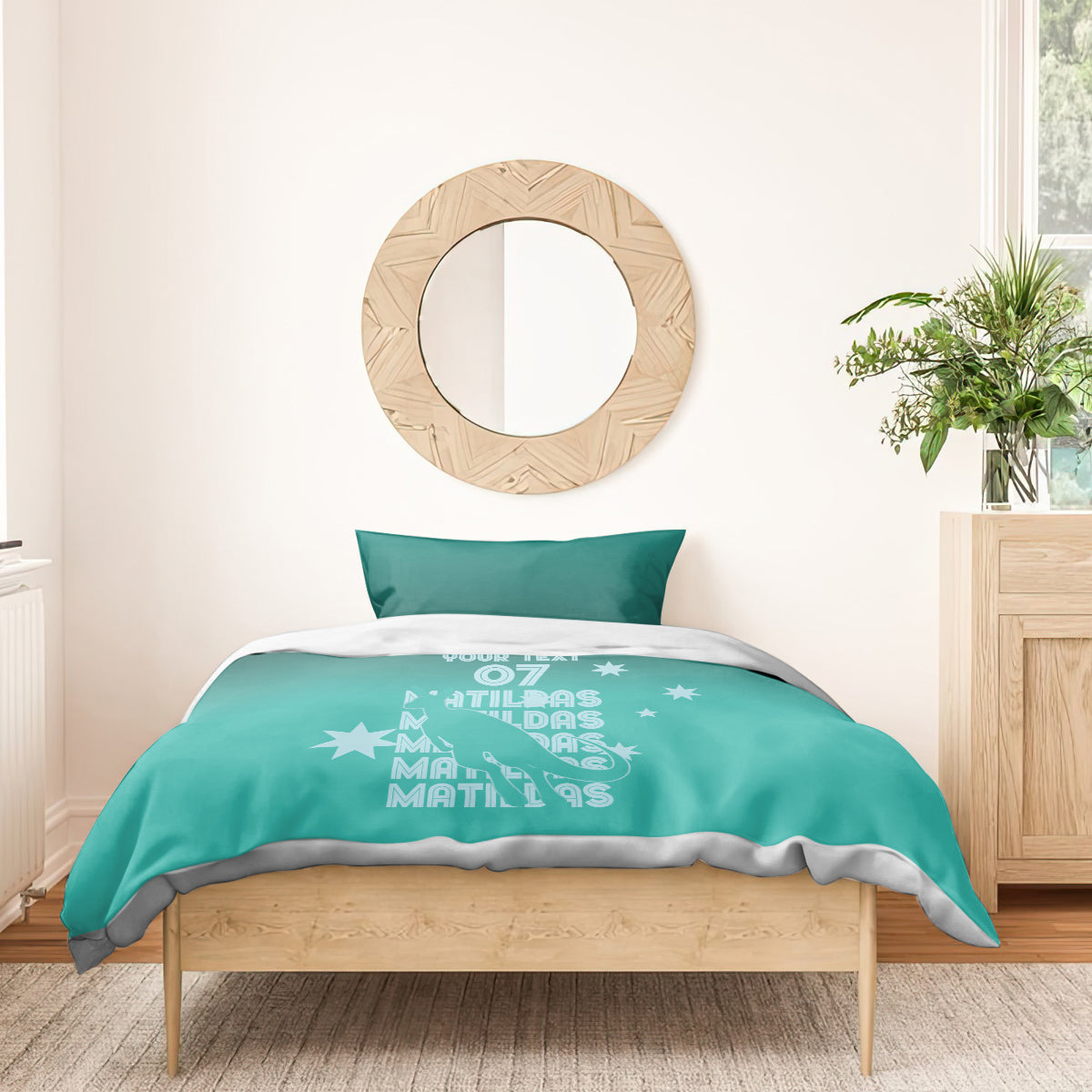 Australia Soccer Matildas Custom Bedding Set Turquoise Basic Gradient
