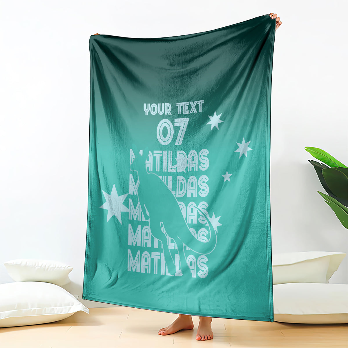 Australia Soccer Matildas Custom Blanket Turquoise Basic Gradient