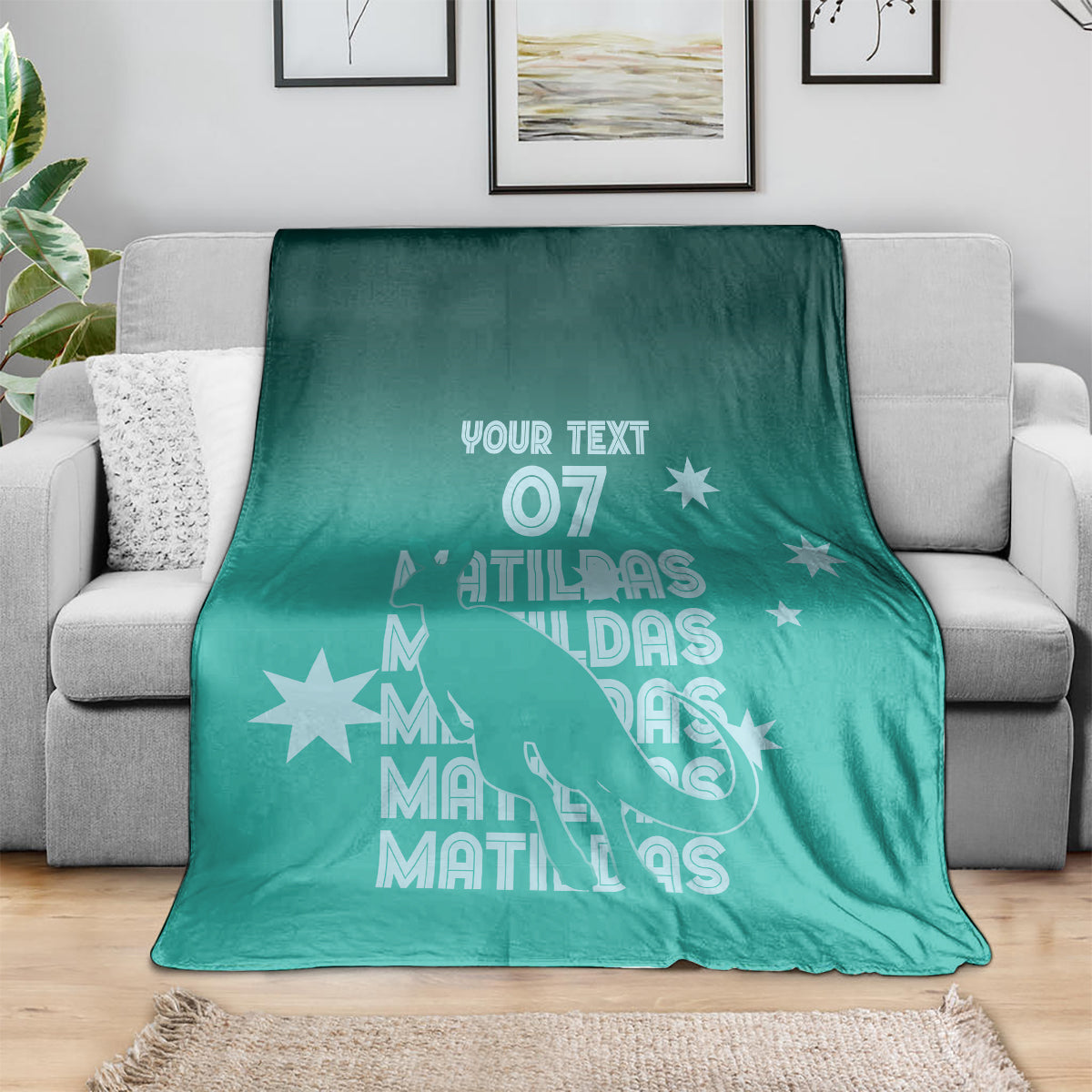 Australia Soccer Matildas Custom Blanket Turquoise Basic Gradient