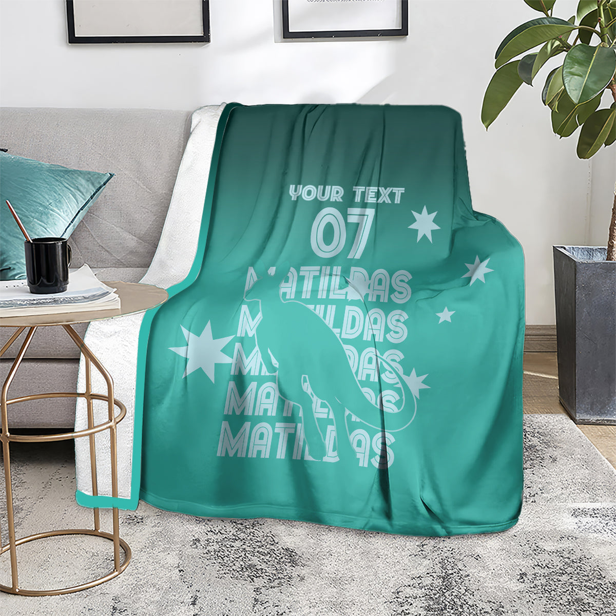 Australia Soccer Matildas Custom Blanket Turquoise Basic Gradient