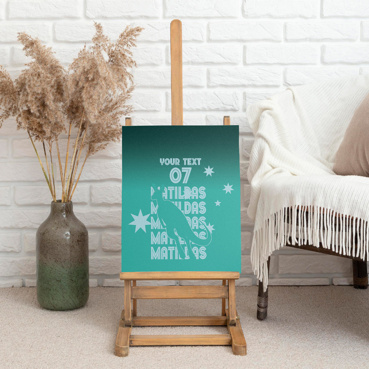 Australia Soccer Matildas Custom Canvas Wall Art Turquoise Basic Gradient