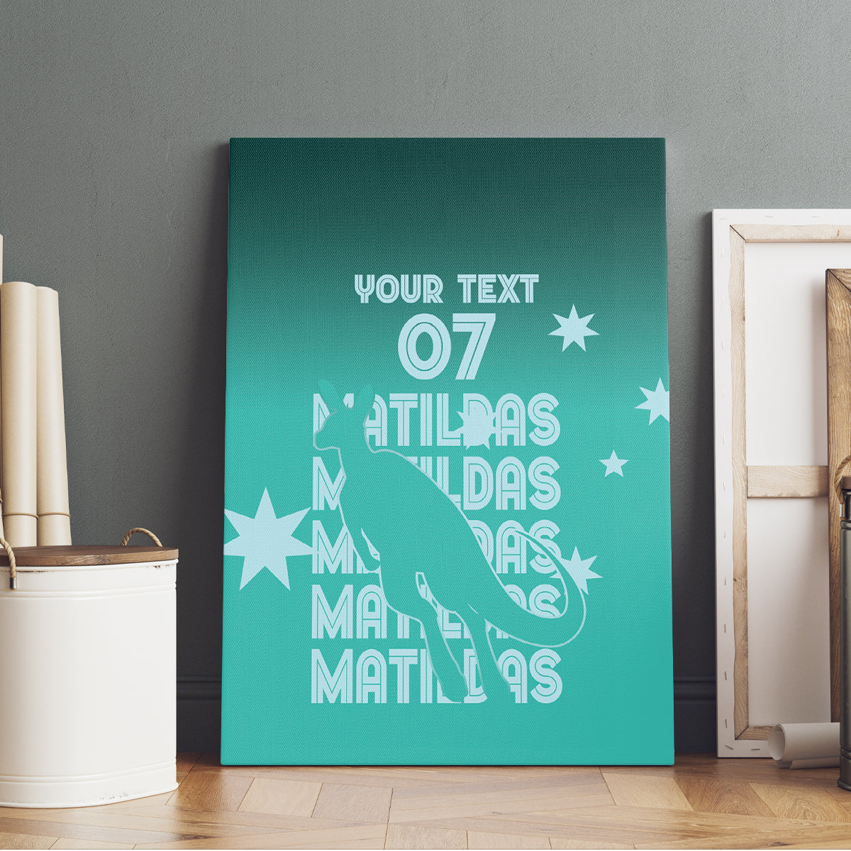 Australia Soccer Matildas Custom Canvas Wall Art Turquoise Basic Gradient