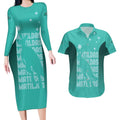 Australia Soccer Matildas Custom Couples Matching Long Sleeve Bodycon Dress and Hawaiian Shirt Turquoise Basic Gradient