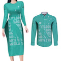 Australia Soccer Matildas Custom Couples Matching Long Sleeve Bodycon Dress and Long Sleeve Button Shirt Turquoise Basic Gradient