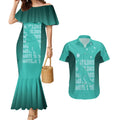 Australia Soccer Matildas Custom Couples Matching Mermaid Dress and Hawaiian Shirt Turquoise Basic Gradient